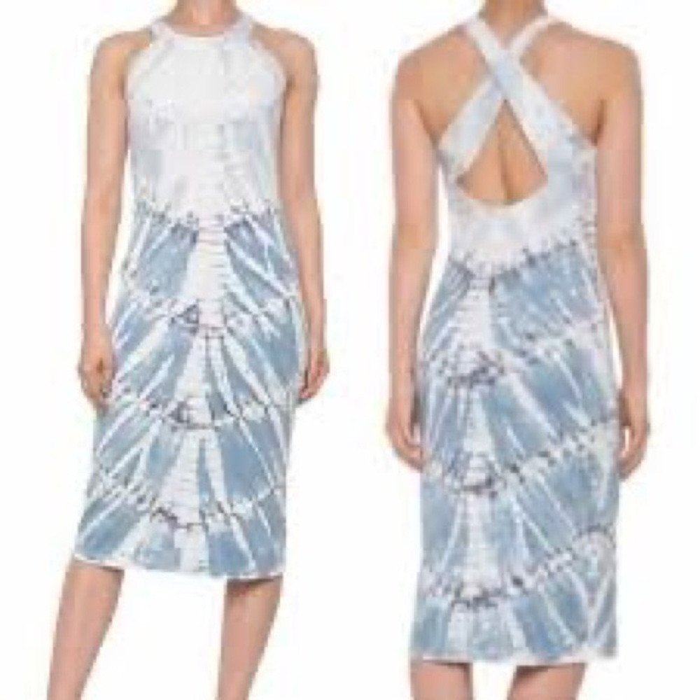 NWT YFB Midi Dress in Blue/White Tie Dye Boho Coastal Beach Travel XS